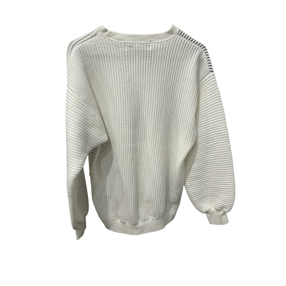 Vintage Riccardo Patchwork Ribbed Crewneck Sweater White Gray Color Block Sz Lar - Picture 2 of 9